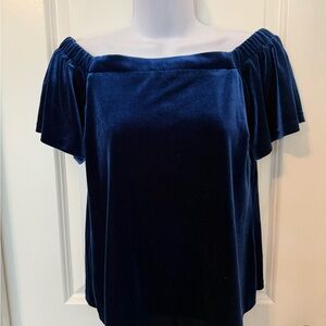 White House Black Market Blue Ruffled Flutter Sleeve Top
